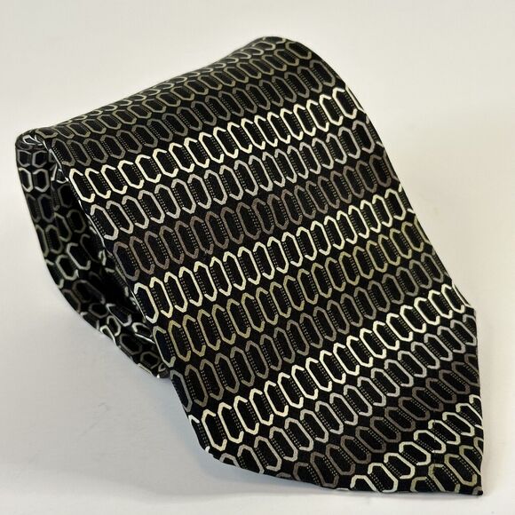 Giorgio Brutini Collezione Tie Black/Grey/Cream Handmade Silk Geometric preppy - Picture 6 of 12